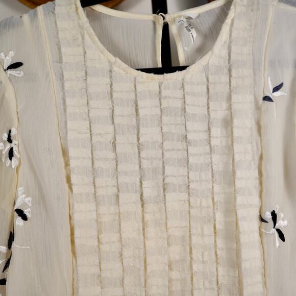 Feather Bone Anthropologie Feuille Embroidered Tunic Dress Ivory Womens Size 8 - Picture 4 of 10